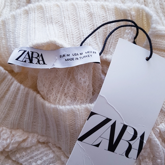ZARA Cream Lace Yoke Wool Blend Knit Sweater - Picture 8 of 13
